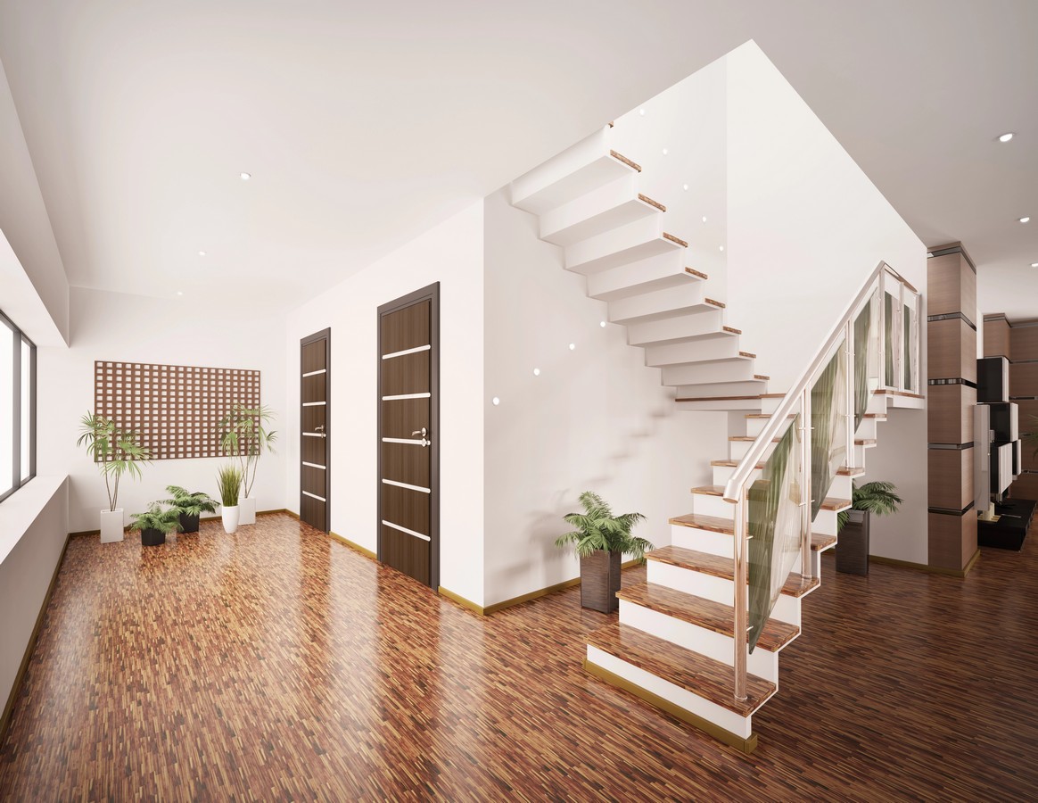 Floating staircase with glass balustrade in Twin Waters open-plan home
