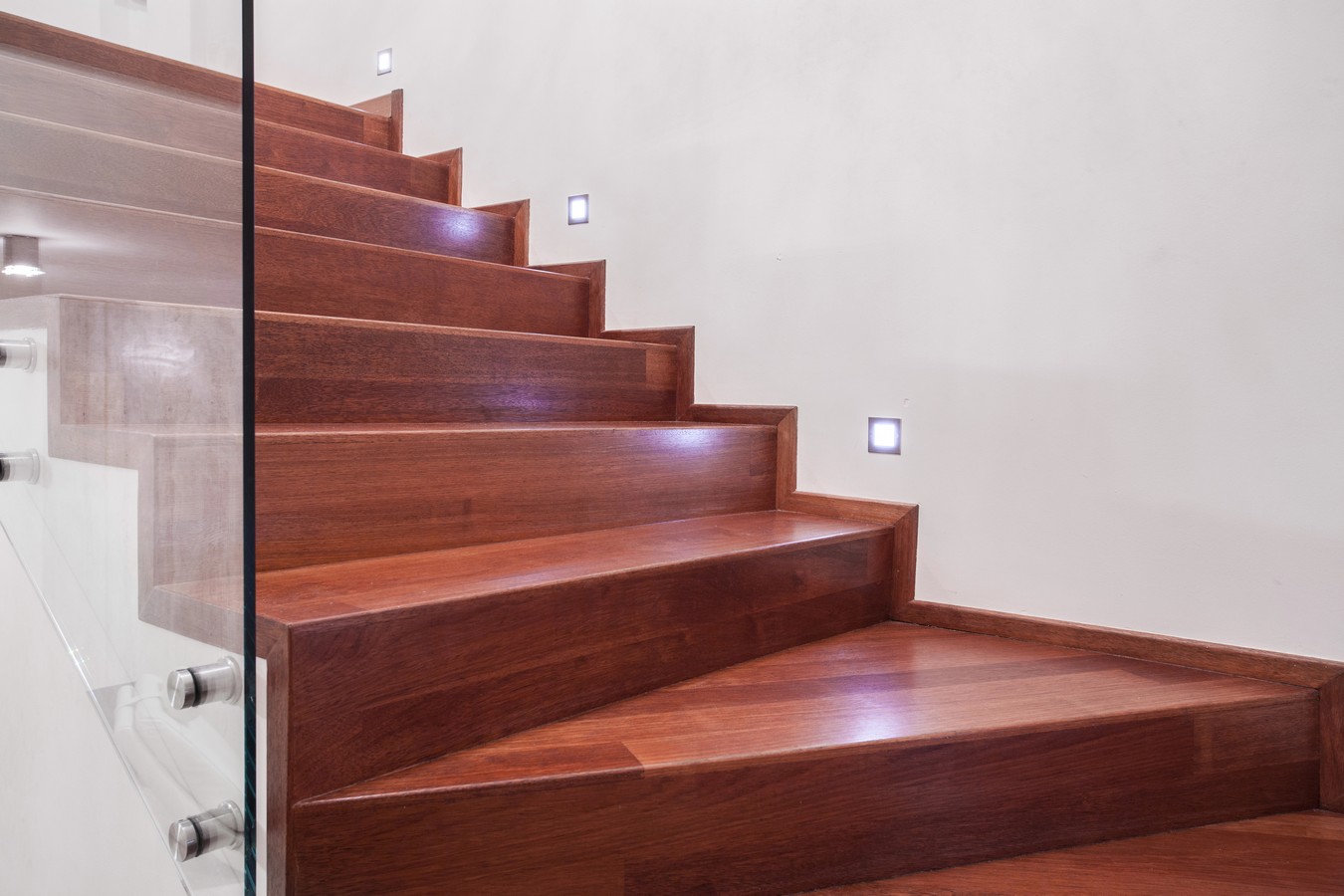 Hardwood staircase treads with LED lighting in Sippy Downs home