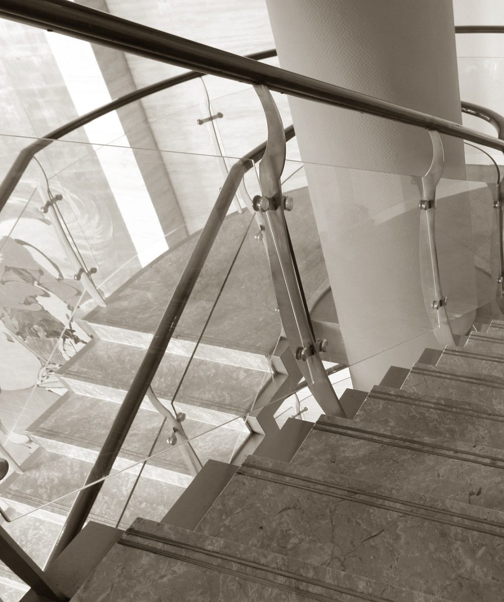Stainless steel and glass balustrade detail on Margate staircase