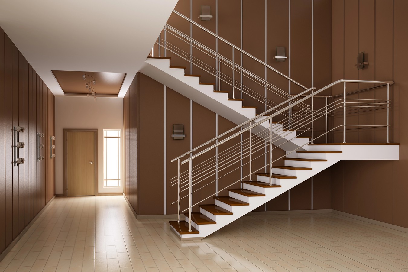 U-shaped staircase with steel balustrade in Chermside West home